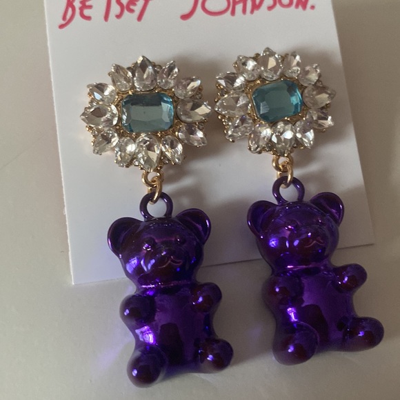 NWT Betsey Johnson Purple Gummy Bear Gem Drop Earrings - Picture 4 of 4